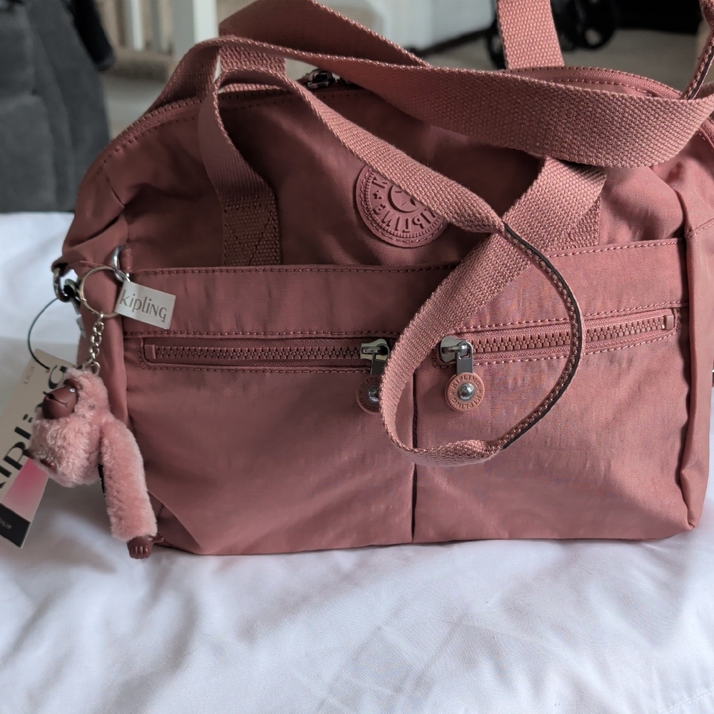 Kipling Dusky Rose Nylon Tote with Monkey Charm